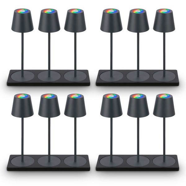 4x 3er Set LED Akku Tischleuchte, Ladestation, RGB, Touchdimmer, Ø12 x 36 cm, Anthrazit