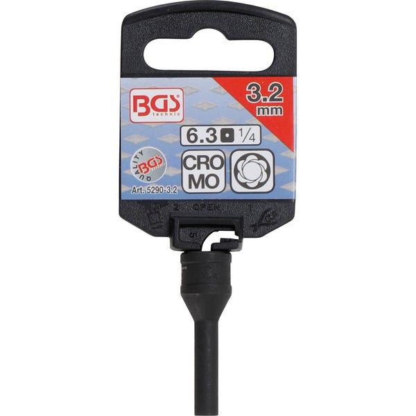 BGS Abdreh-Einsatz für Glühkerzenelektrode Antrieb Innenvierkant 6,3 mm (1/4) SW 3,2 mm - 5290-3.2