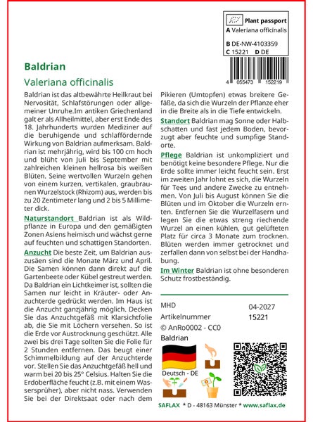 SAFLAX  - Baldrian - Valeriana officinalis - 200 Samen - Mit keimfreiem Anzuchtsubstrat