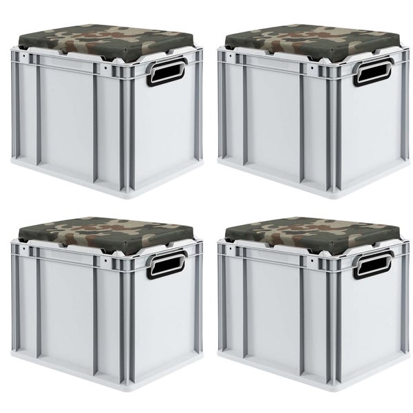 PROREGAL SparSet 4 x Eurobox NextGen Seat Box Camouflage HxBxT 36,5 x 30 x 40 cm 30 Liter Griffe Offen Eurobehälter Sitzbox Transportbox