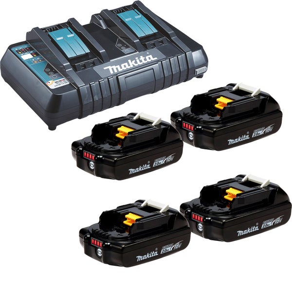 Makita 4x BL1820B Akku 2,0 Ah 18V Li-Ion + DC18RD Doppelschnellladegerät - DC18RD-BL1820-4x