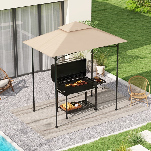 Outsunny Ersatzdach für Grillpavillon 1,5 m x 2,4 m nur Ersatzdach, doppelstöckige Schutzabdeckung, wasserabweisend Überdachung für den Außenbereich, Dach passend für Outdoor-Grillzelt, Beige