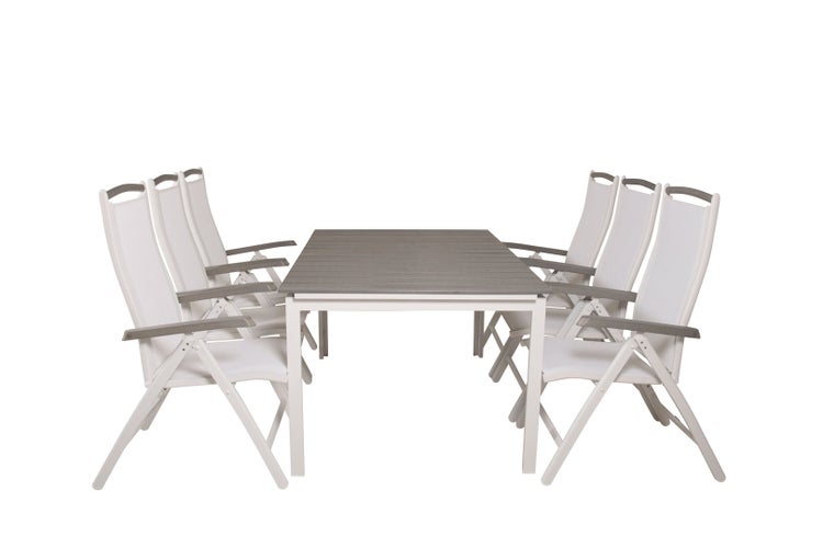 Levels Gartenset Tisch 100x160/240cm und 6 Stühle 5posalu Albany weiß, grau. 100 X 160 X 75 cm