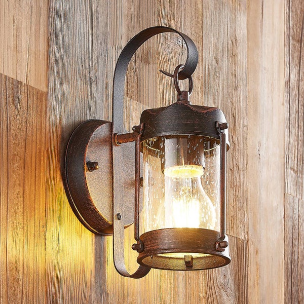Lindby Wandleuchte außen Farly (Landhaus, Vintage Rustikal) in Braun aus Aluminium (1 flammig E27) - Außenwandleuchten Wandlampe Led Außenlampe Outdoor für Außenwand/Hauswand Haus