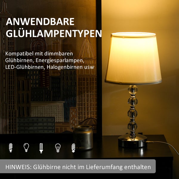 Tischleuchte mit Stoffschirm und Glaskugeln