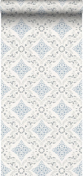 Duro Tapete Fliesenmuster Graublau und Beige - 53 cm x 10.05 m - 661168