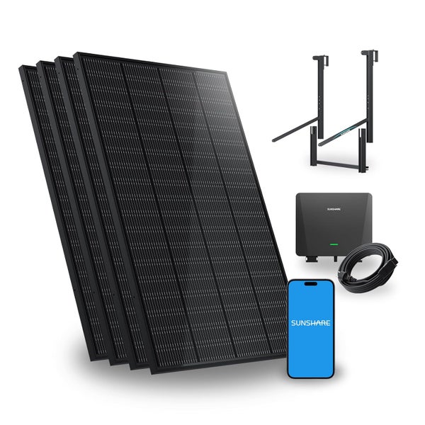 Photovoltaikanlage mit Solarmodulen, Wechselrichter, Montagezubehör, Anschlusskabel und Smartphone-App