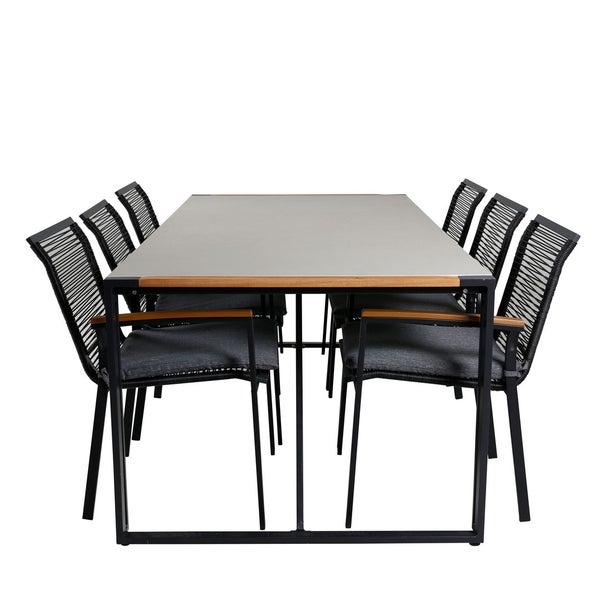 Texas Gartenset Tisch 100x200cm und 6 Stühle Dallas schwarz, natur, grau. 100 X 200 X 73 cm