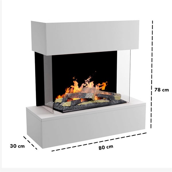 GLOW FIRE Elektrokamin 'Hölderlin'| Wasserdampf Kamin mit OMC 600 inkl. Holz in weiß als Wandkamin| HxBxT: 88x80x30 cm