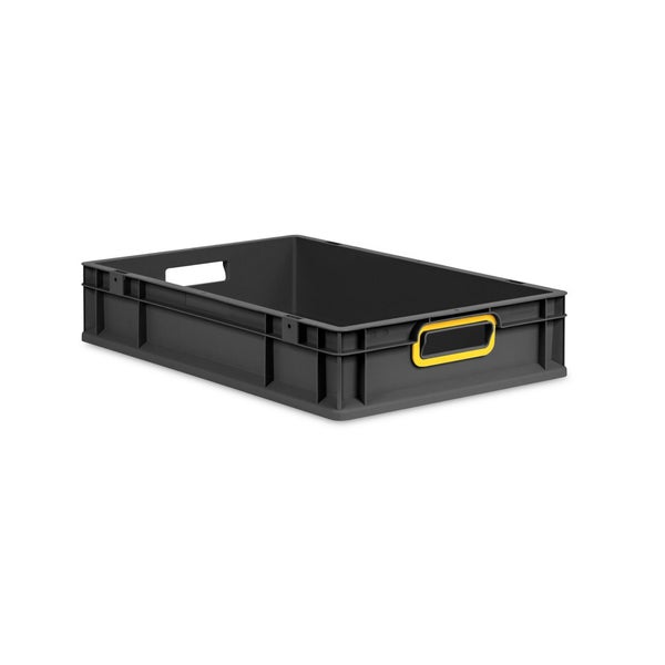 Eurobox NextGen Color, HxBxT 12x40x60cm, 23 Liter, Griffe gelb offen, Schwarz, Eurobehälter, Transportbox, Transportbehälter, Stapelbehälter