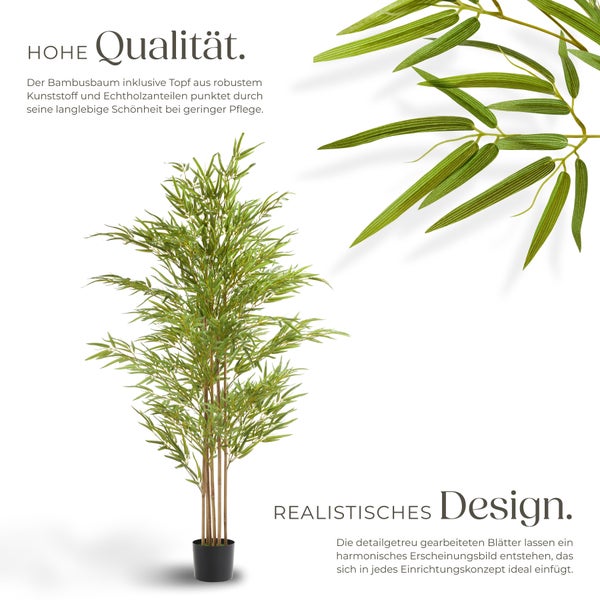 Künstlicher Bambusbaum tectake Bambosa stabiler Kunststoff-Blumentopf verschiedene Größen grün
