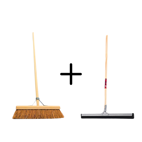 Kehrbesen und Wasserschieber Set mit Holzstiel