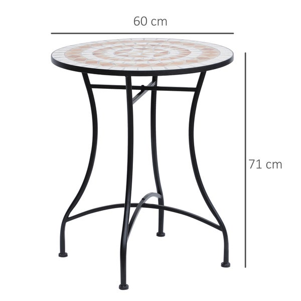 Outsunny Gartentisch Ø60 x H71cm, Wetterfest Balkontisch aus Metall, Esstisch Outdoor, Campingtisch Beistelltisch, rund Terrassentisch für Garten Terrasse Balkon Orange+Weiß