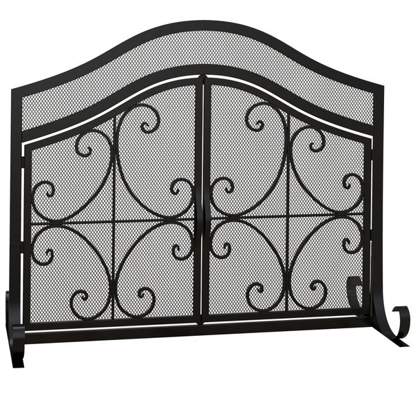 HOMCOM Kaminschutzgitter, Kamingitter mit magnetischen Türen, Ofenschutzgitter, Funkenschutzgitter für Wohnzimmer, Stahl, 105 x 80,5 cm, Schwarz