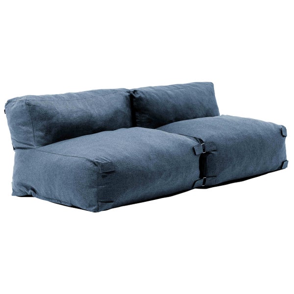 Blaues Zweisitzer Sitzsack Sofa mit Stoffbezug und weichen Rückenpolstern