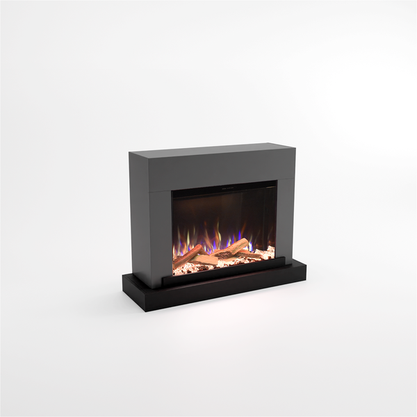 Glow Fire Elektrokamin 'PR4' | LED Standkamin in grau mit Heizung (1500 W) | HxBxT: 126x97x43 cmcm