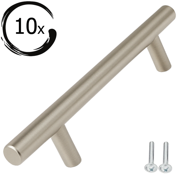 Zehn Möbelgriffe aus Metall mit Schrauben