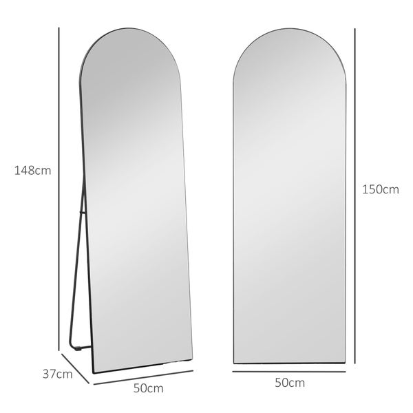 HOMCOM Ganzkörperspiegel, 150 x 50 cm Wandspiegel mit Ständer, Bogen-Design, Standspiegel mit Splitterschutzfolie, für Wohnzimmer, Schlafzimmer, Schwarz