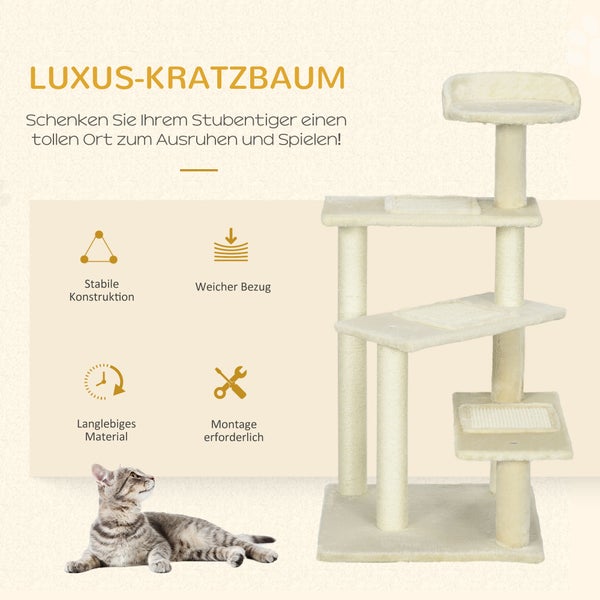PawHut Kratzbaum mit Sisalsäulen, Katzenkratzbaum, Katzen Kletterbaum, Katzenbaum, Beige, 50 x 50 x 100 cm