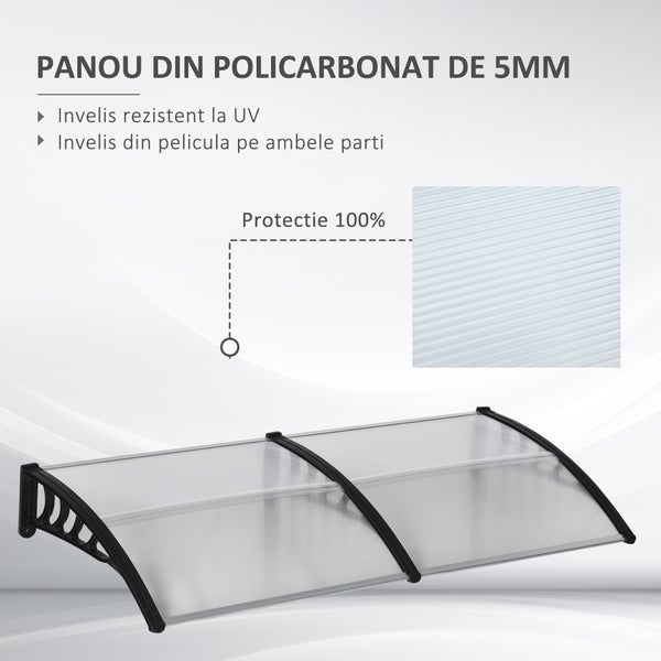 Outsunny Pultvordach Überdachung für Haustür Vordach mit UV Schutz, Sonnenschutz und Regenschutz 200 x 96 x 27 cm Alu für draußen Schwarz