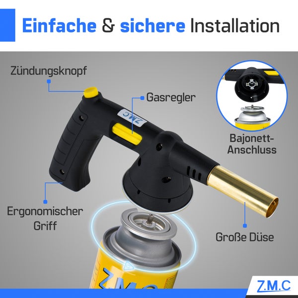 Lötbrenner Gasanzünder Gasbrenner Bunsenbrenner Lötlampe + 8x Gaskartuschen 227g MSF-1a mit Piezozündung Gasbrenneraufsatz Flambierbrenner Flammspritzpistole Lötpistole für BBQ,Kochen,Camping,Löten