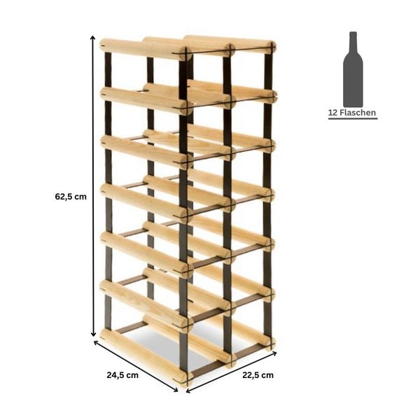 PROREGAL Modulares Weinregal Vinotega Mod Metal HxBxT 62,5 x 22,5 x 24,5 cm 2 x 6 Flaschen Massives Kiefernholz Natur