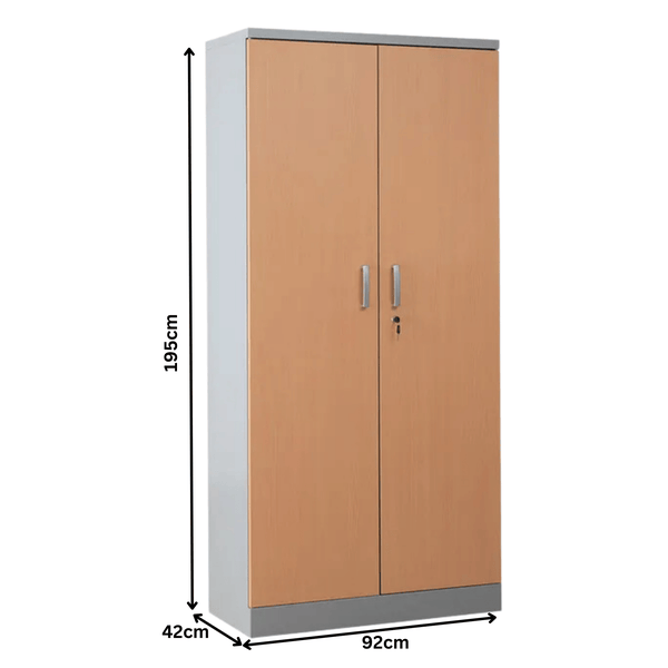 PROREGAL Aktenschrank Beetle 4 Fachböden HxBxT 195 x 92 x 42 cm Silber & Buche