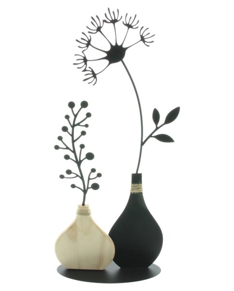 FRANK FLECHTWAREN | Metalldeko Vasen, METALL, HOLZ, 22 x 7 x 47 cm