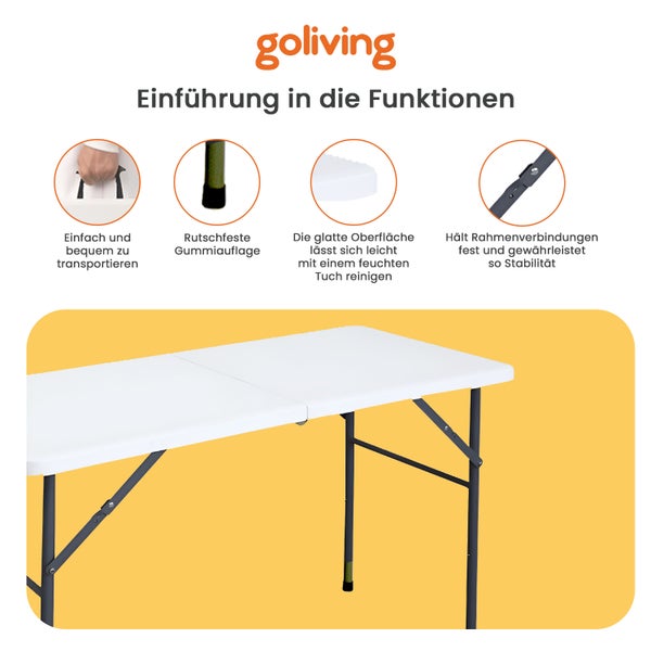 Goliving Klapptisch - Klapptisch - Campingtisch - Outdoor-Klapptisch - Wetterfest - 122 x 60 x 74 cm - Weiß