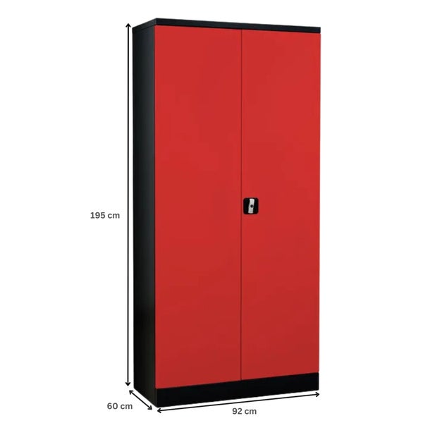 PROREGAL Stahlschrank Bee 4 Fachböden HxBxT 195 x 92 x 60 cm Pulverbeschichtetes & Verstärktes Fachbodenmaterial Schwarz & Rot