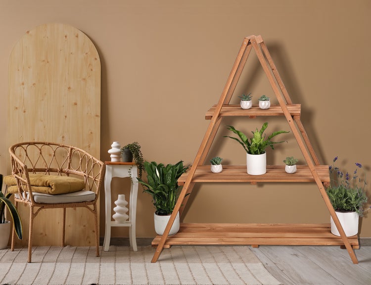 needs&wants® Großer Pflanzenständer Blumenständer Pflanzenregal Blumentreppe Blumenregal XL aus Holz wetterfest für Outdoor Indoor Balkon Garten draußen innen Wand, 115 x 37 x 123 cm hoch, braun
