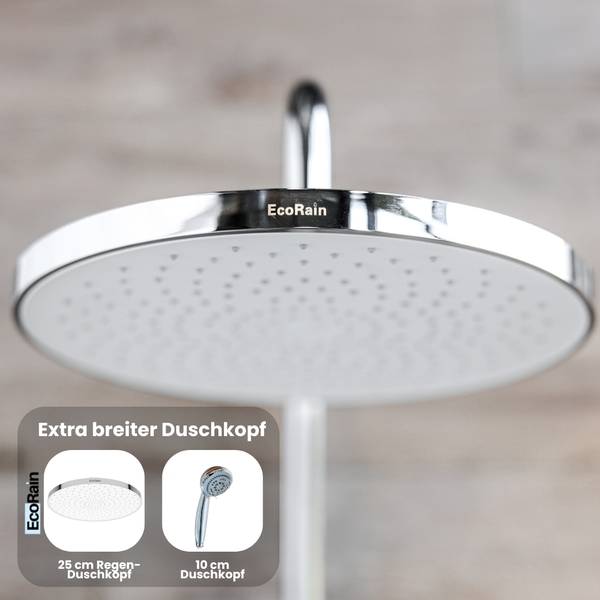 EcoRain 30% Wassersparender Regenduschkopf Matt 25 CM Rund - Hoher Wasserdruck - Universeller Anschluss - Anti-Kalk Duschkopf - Chrom