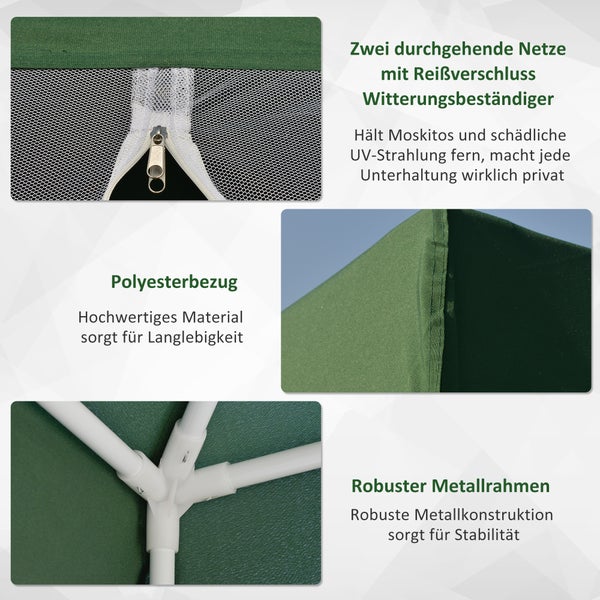 Outsunny Gartenpavillon Pavillon Festzelt Partyzelt wetterfest Zelt mit Moskitonetz Metall + Polyester Grün 3 x 3 m