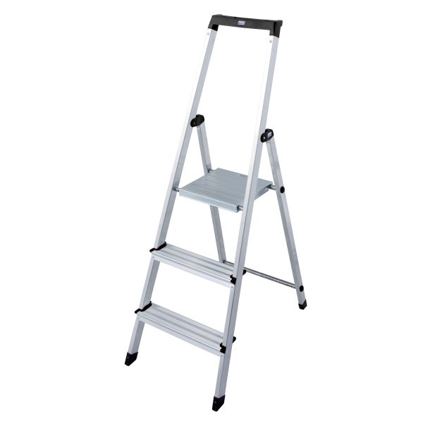 Dreistufige Podestleiter aus Aluminium mit Rollen der Marke Hymer