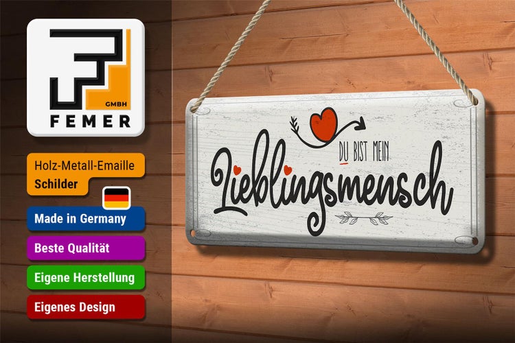 Blechschild Spruch Du bist mein Lieblingsmensch Herz 27x10cm