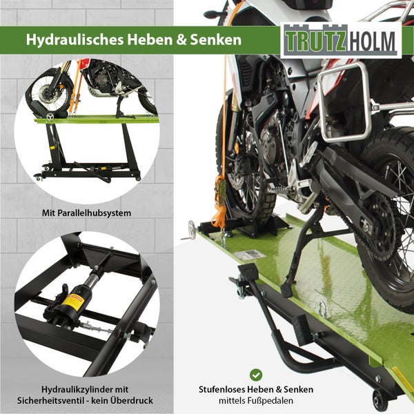 Motorradhebebühne hydraulisch 450 kg Breite 55 cm Montagerampe Montagebühne Heber Bühne schwarz/grün