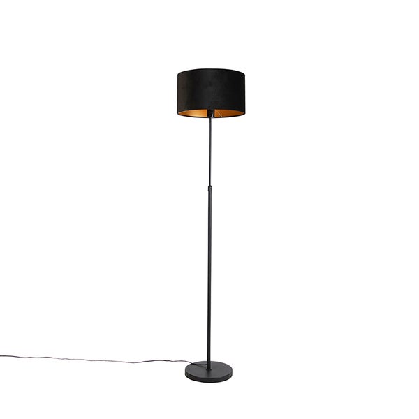 QAZQA - Klassisch I Antik Stehleuchte I Stehlampe I Standleuchte I Lampe I Leuchte schwarz mit Veloursschirm schwarz mit Gold I Messing 35 cm - Parte I Wohnzimmer I Schlafzimmer - Stahl Zylinder I Län