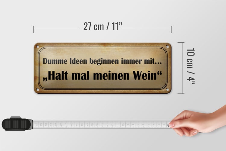 Blechschild Spruch 27x10cm Dumme Ideen mit halt meinen Wein Dekoration