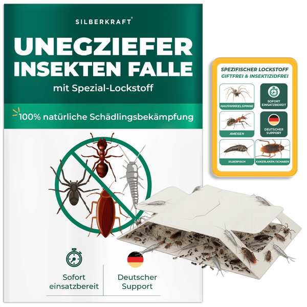 Silberkraft Ungeziefer Insektenfalle mit Speziallockstoff, giftfrei und insektizidfrei zur Bekämpfung von Insekten und Spinnen.