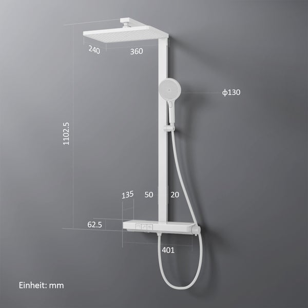 EMKE Duschsystem Duschsystem mit Thermostat Duschset mit 40cm Thermostatische Platte, 4 Strahlart(en), Brausestange, Handbrause, Regendusche, Wasserauslass,Weiß