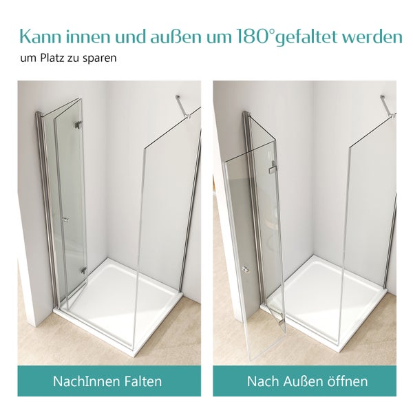 EMKE Eckdusche 120x75 cm mit Falttür, Duschkabine für Ecke, 6mm ESG-Sicherheitsglas, Easy-Clean, Höhe 185 cm