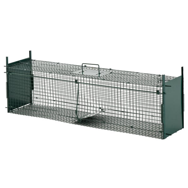 PawHut Tierfalle, Marderfalle für Kaninchen, 2 Eingänge Griff, 100L x 25B x 28H cm, Metall, Dunkelgrün