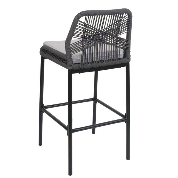 Barhocker mit Sitzkissen und Rückenlehne aus Seilgeflecht