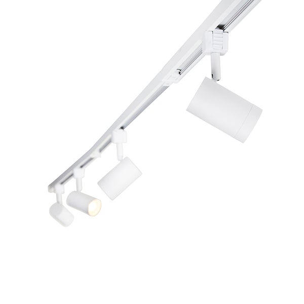 LED Stromschienensystem mit drei zylindrischen Strahlern zur flexiblen Beleuchtung