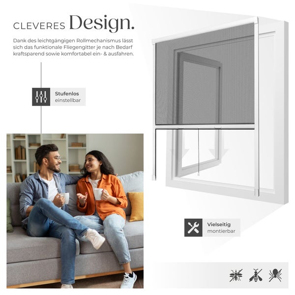 Fliegengitter mit stufenloser Einstellung und vielseitiger Montierbarkeit