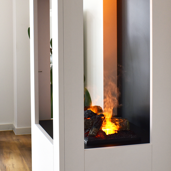 GLOW FIRE Elektrokamin 'Böll'| Wasserdampf Kamin mit OMC 400 inkl. Holz in weiß als Raumteiler | HxBxT: 145x54x44 cm