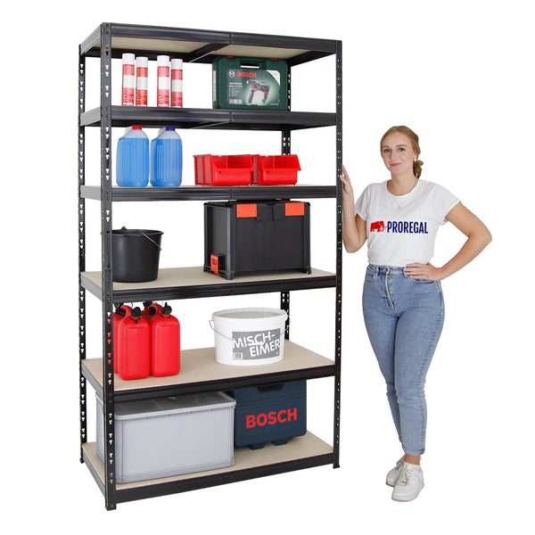PROREGAL Schwerlastregal Giant Tiger XL HxBxT 220 x 120 x 60 cm Fachlast 265 kg 6-Ebenen Schwarz
