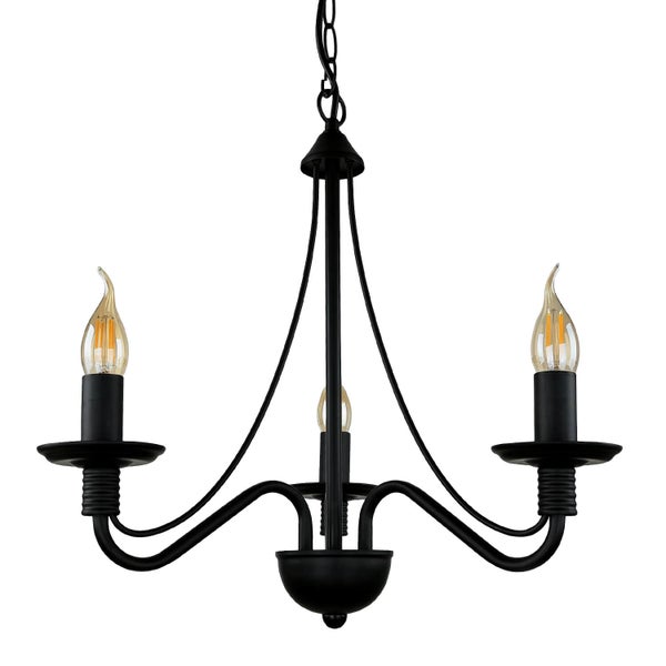 Schwarzer Kronleuchter mit drei Leuchten