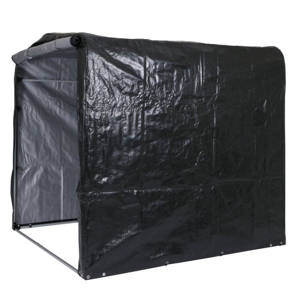 Abdeckhaube für IBC-Container aus schwarzem Polyethylen mit Reißverschluss.