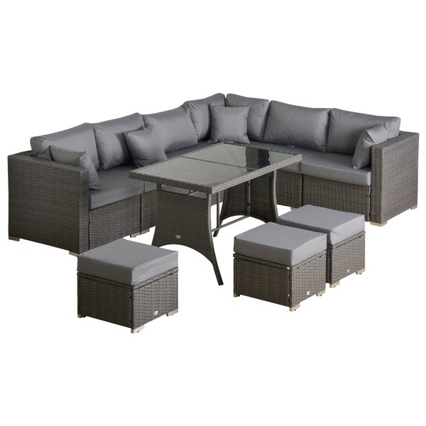 Outsunny Gartengarnitur, 120L x 68B x 73H cm, Stahlrahmen, PE-Rattan, Polyester, dunkelgrau